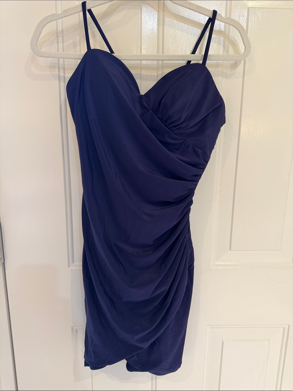 5/6 Navy Spaghetti-Strap Ruched Cocktail Dress